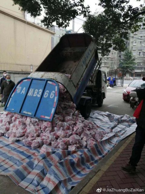 武漢被曝用垃圾車給居民送肉