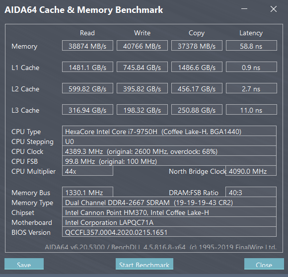 XPG XENIA女武神薩尼亞 電競筆電 1660Ti 開箱-快取記憶體與記憶體效能測試 XPG XENIA女武神薩尼亞 電競筆電 1660Ti 開箱-快取記憶體與記憶體效能測試
