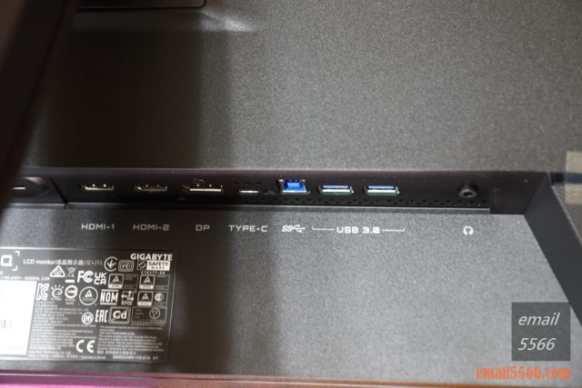 Gigabyte M34WQ 21:9 WQHD超寬電競螢幕-34吋、2K、8bit、144Hz、遊戲輔助-輸入/輸出端子相當豐富，HDMI 2.0 x2、Display port 1.4、USB Type-C、USB-TypeB to A、USB3.0 x2、3.5mm耳機