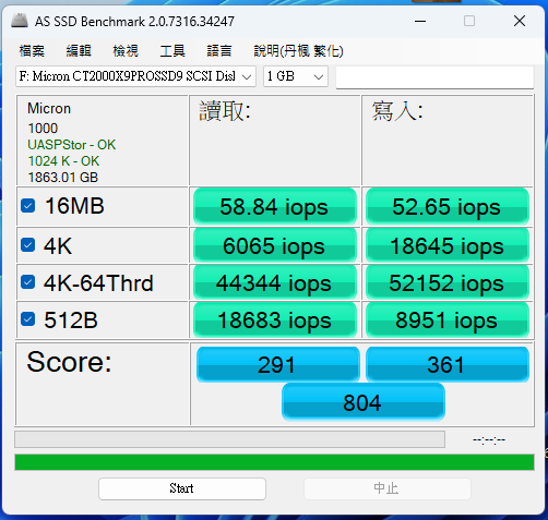 美光 Crucial X9 Pro 行動SSD硬碟 2TB 開箱-美光 Crucial X9 Pro 行動SSD硬碟 2TB 開箱-AS SSD Benchmark 存取 IO