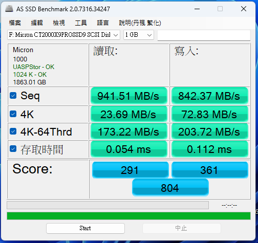美光 Crucial X9 Pro 行動SSD硬碟 2TB 開箱-AS SSD Benchmark